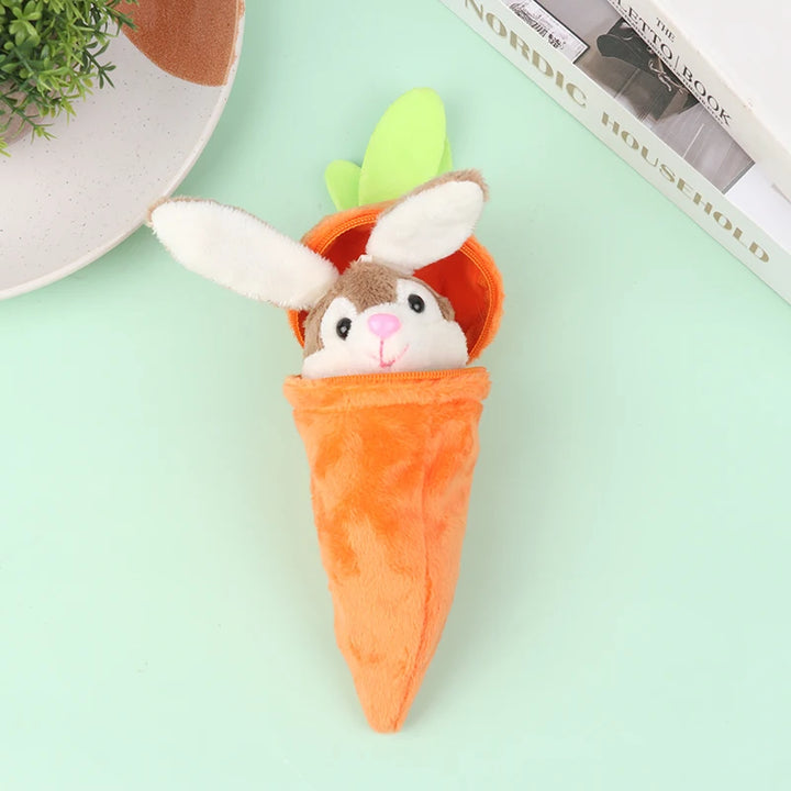 Mini Cute Rabbit In Carrot Plush Toys Keychain Anime Brown Lop Eared Bunny Pendant Stuffed Doll Gift