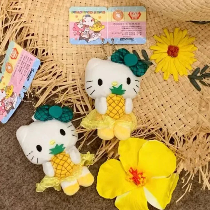 New Cute Hellokittys Plush Toy Doll Bag Pendant summer pineapple skirt series Sanrios backpack charm Kittys Keychain girl Gift