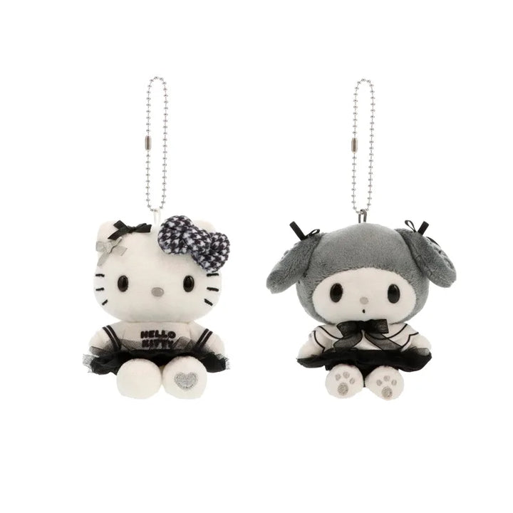 Kawaii Sanrio My Melody Hello Kitty Cartoon Plush Toys Black and White Keychain Backpack Pendant Decoration Girl Birthday Gift