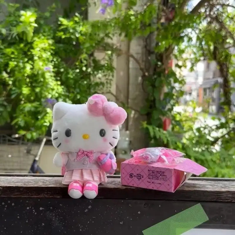 Sanrio Kawaii Hello Kitty Plush Toys Backpack Pendant School Uniform Kt Decoration Lovely Keychain Girl Birthday Creative Gift