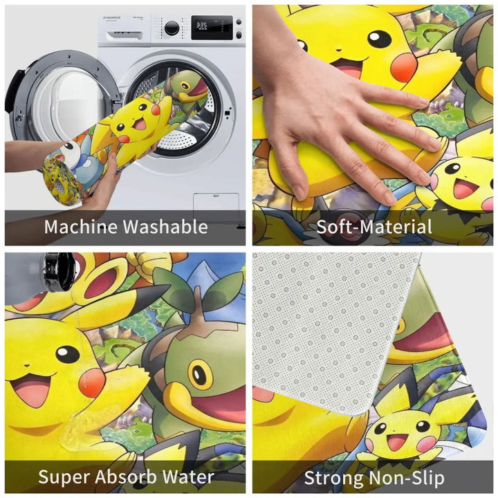 Cute Cartoon Manga Poke-Mon Memory Foam Bathroom Rugs Ultra Soft Non-Slip Pokemon Carpet Bath Mat Water Absorbent for Entrance