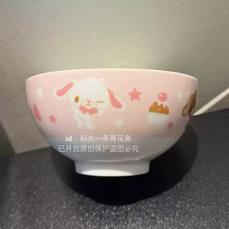 Kawaii Sugarbunnies My Melody Hellokitty Ceramic Ramen Bowl Tableware Salad Bowl Rice Bowl Large Capacity Household Soup Bowl