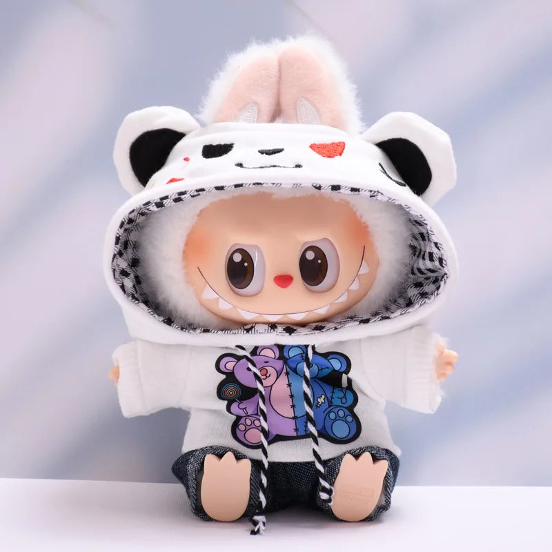 15cm/17cm Labubu Doll Clothes Sitting Party 1st 2nd Generation Outfit White Black Bear Hoodie DIY Gifts