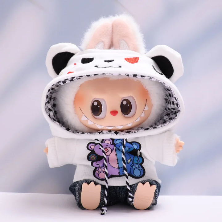 15cm/17cm Labubu Doll Clothes Sitting Party 1st 2nd Generation Outfit White Black Bear Hoodie DIY Gifts