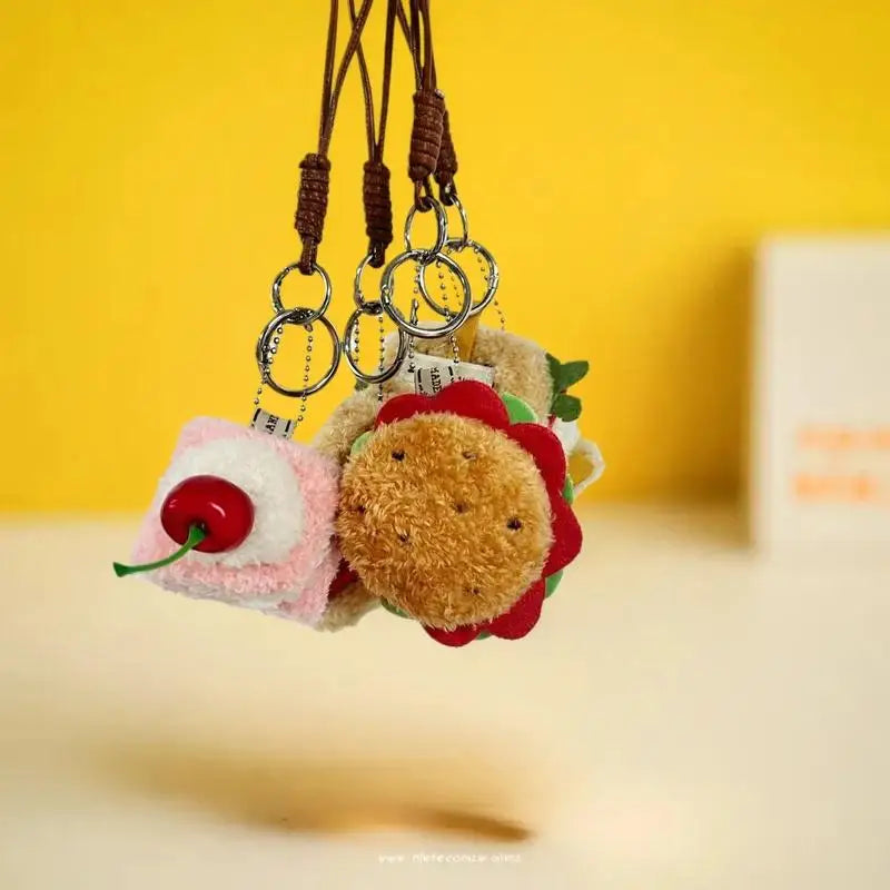 Simulation Food Plush Keychain with Hamburger, Sandwich, and Cake Designs; Adorably Cute Stuffed Doll; Perfect Bag Pendant Gift.