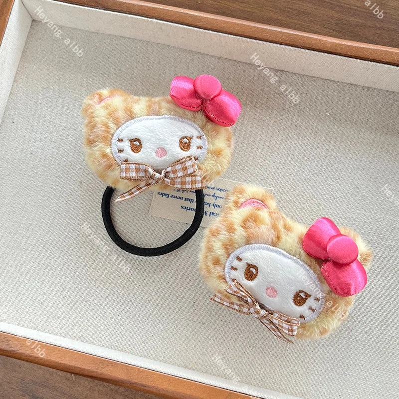 Kawaii Sanrio Hello Kitty Plush Hairpin Cartoon Leopard Hairbands Sweet Bangs Side Clip Hair Loop Decoration Girl Christmas Gift
