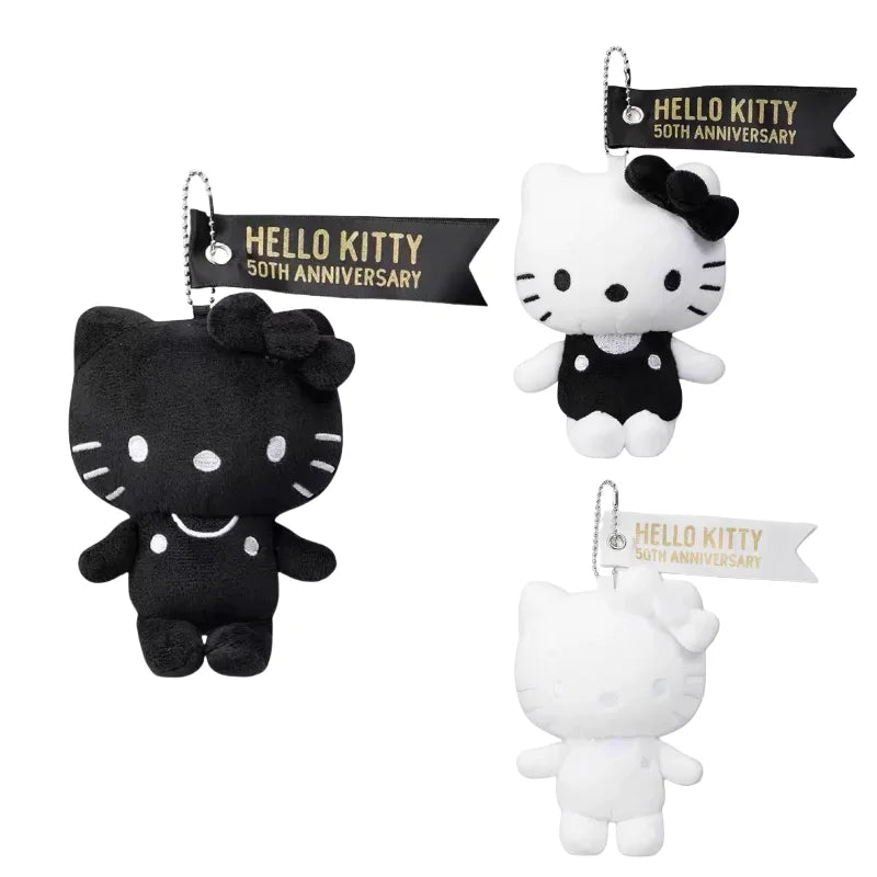 sanrio 50th anniversary series Hello Kitty doll Pendant Keyring black and white Kitty Cute Cartoon Stuffed car Lovely keychain