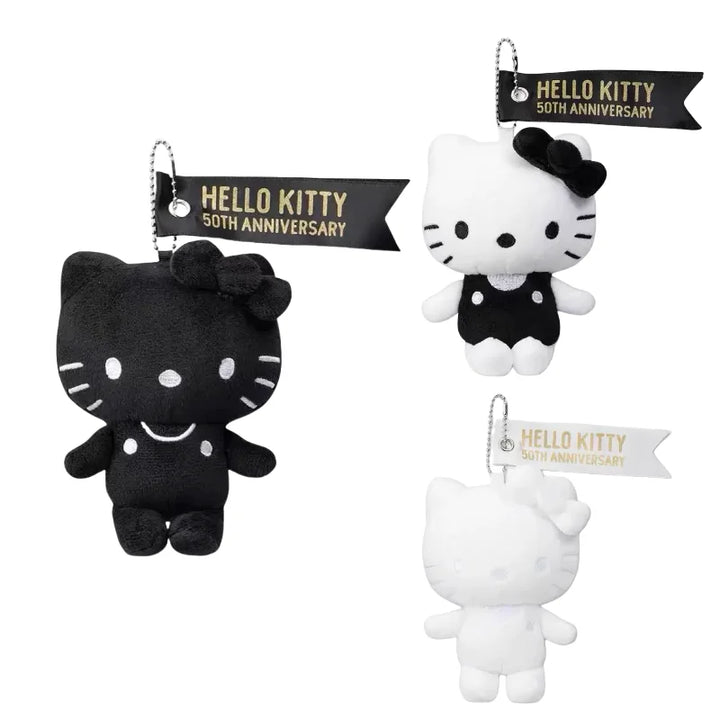 sanrio 50th anniversary series Hello Kitty doll Pendant Keyring black and white Kitty Cute Cartoon Stuffed car Lovely keychain