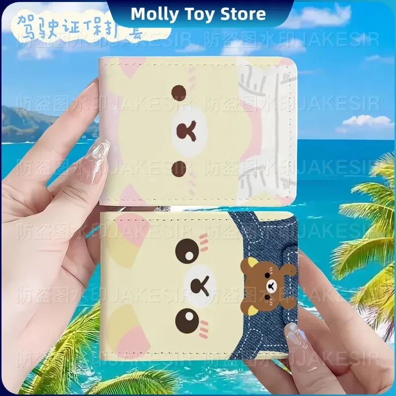 Kawaii Rilakkuma Driver'S License Protective Leather Cover Cartoon Cute Id Card Sleeve Anti Loss Wear-Resistant Girls Gifts