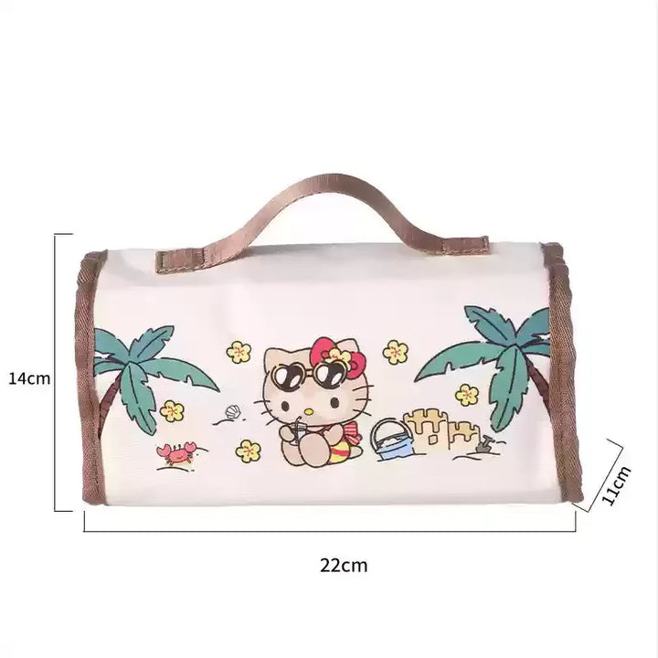 Genuine Hello Kitty Retro Series Woven Handbag Cosmetic Bag Storage Bag Cartoon Cute Large Capacity Messenger Bag Girls Gifts