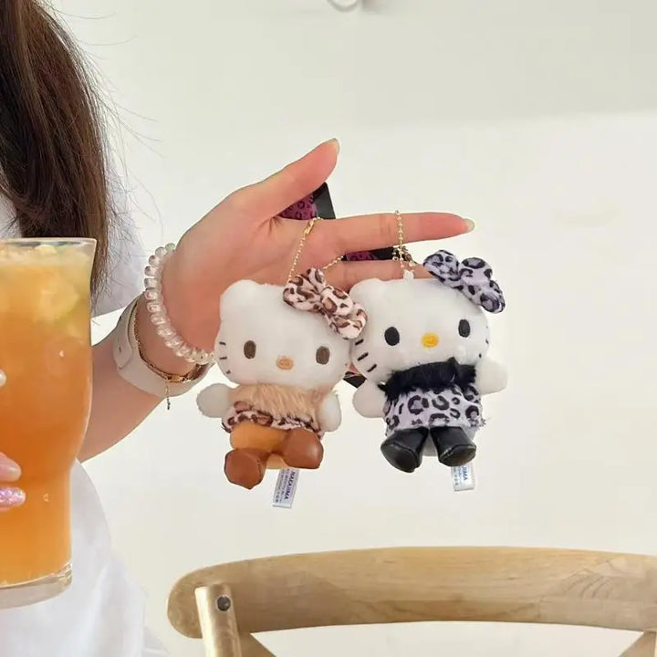 Kawaii Sanrio Hello Kitty Plush Toys Leopard Print Backpack Pendant Cute Cartoon Stuffed Doll Keychain Accessories Birthday Gift