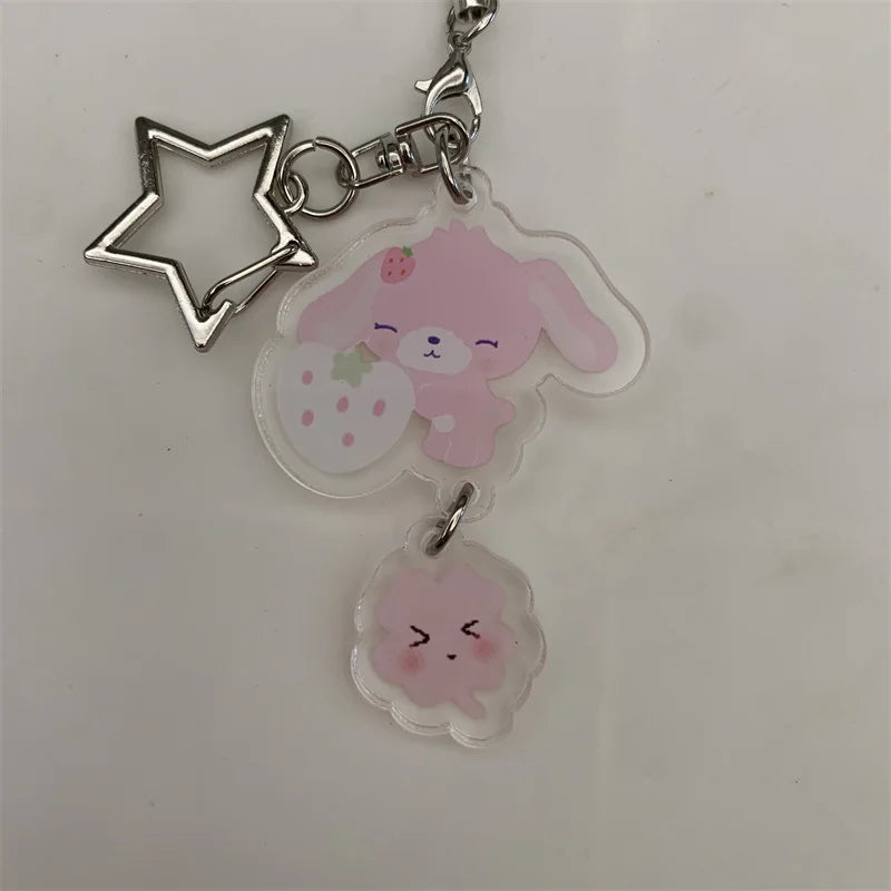 Sugarminuet Momousa Acrylic Keychain Clip Pink Rabbit Cute Kawaii Phone Keychains Mascot Key Ring