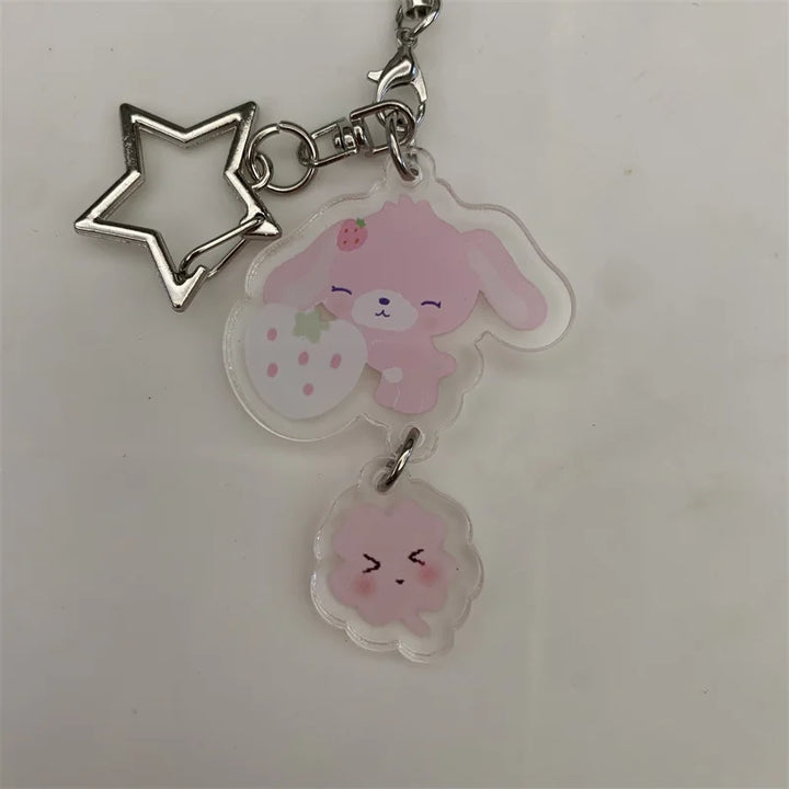 Sugarminuet Momousa Acrylic Keychain Clip Pink Rabbit Cute Kawaii Phone Keychains Mascot Key Ring