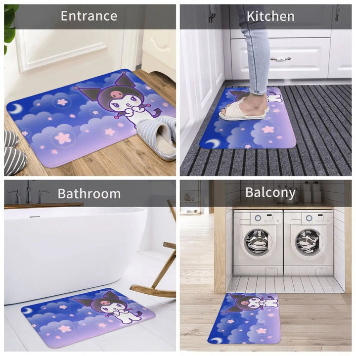 Cartoon Kuromi Bathroom Rugs Mat Quick Dry Bath Rugs Mats Carpet Non-Slip for Shower Tub