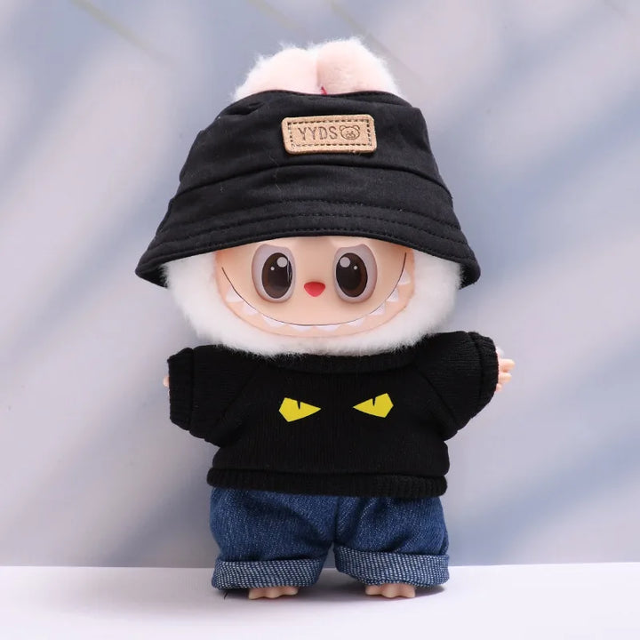 Labubu Doll Clothes Fashionable T-shirt Jeans Cap Dress Up Accessories 15/17cm Plush Doll'S Clothes Replacement