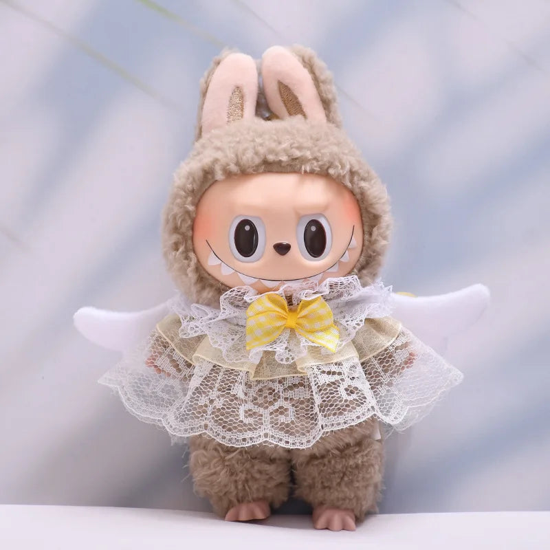 15/17cm Labubu 1st-3rd Generation Clothes Elegant Angel Wing Lace Cape with Heavenly Charm Labubu Dolls Plush Doll Accessories