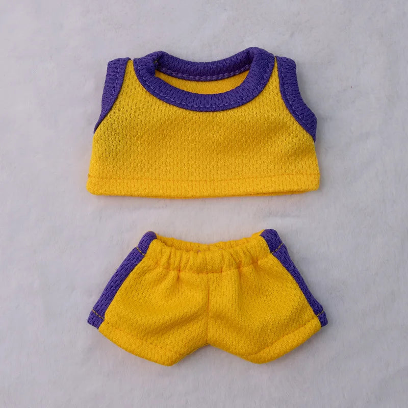 15/17cm Labubu Basketball Jersey Set Vinyl Doll Clothes with Hoop Charm Sitting Party Sports Theme Plush Dress-Up Toy Outfit
