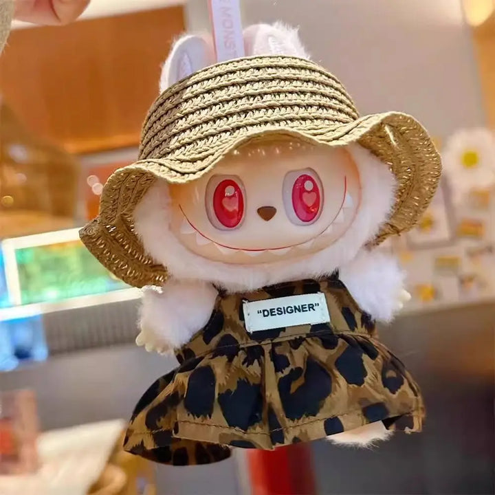 Labubu Doll Clothes Leopard Print Skirt Hat Shoes 15/17cm Plush Doll'S Clothes Labubu I II Idol Dolls Sitting Party Accessories