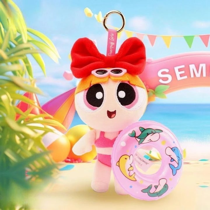 15cm cartoon The Powerpuff Girls Plush Doll Key Chain Swimming Ring Dress Up Doll Cute Backpack Pendant Children's Holiday Gift