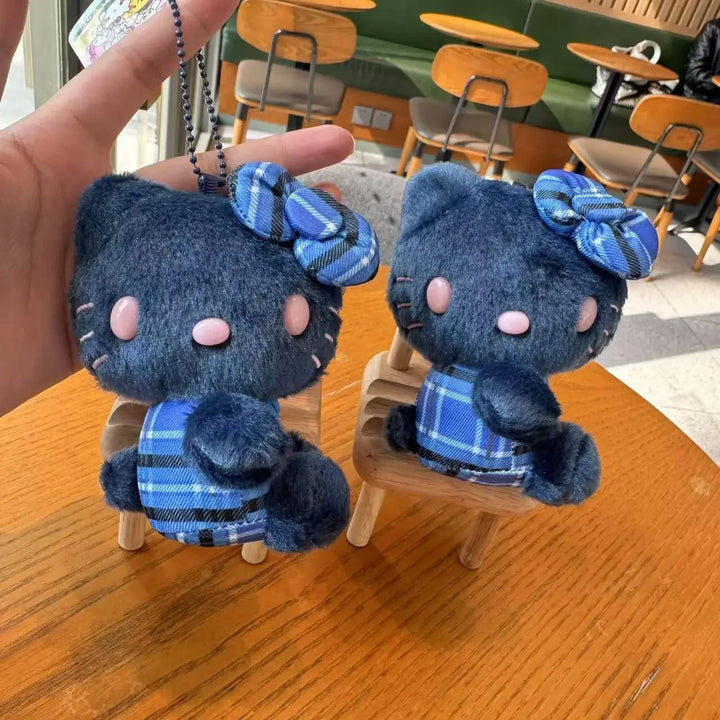 Blue Hello Kitty Plush Doll Pendant Keychain Cartoon Kitty Cat Plush Keychains Bag Accessories Gifts Car Key Pendant