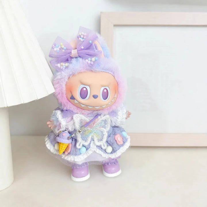 15/17cm Vinyl Plush Doll Clothes Labubu Pendant Lucky Purple Bow Dress Labubu V1/V2/V3 Clothes Accessories