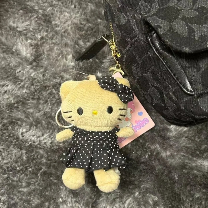 NEW Sanrio Black Skin Hello Kitty Plush Toys Keychains me Polka dot red skirt black leather Kitty Backpack Pendant Stuffed Doll