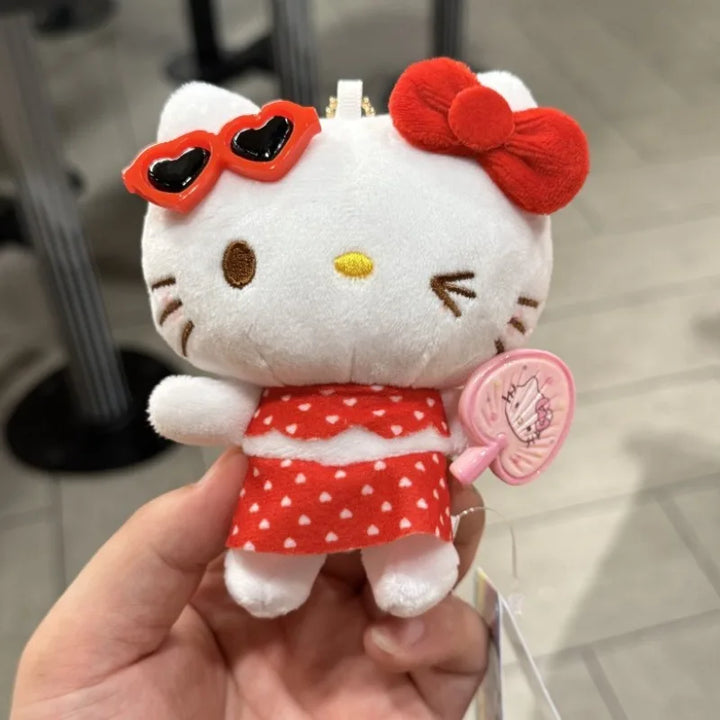 Sanrios Keychain black skin Hawaiian Hello Kitty Plush KeyChain Swim summer bikini plush bag Pendant Backpack Birthday Gift
