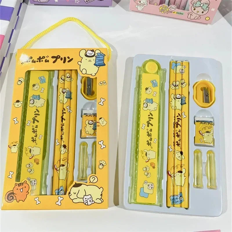 Sanrio Stationery Set Pencil Eraser Ruler Kawaii My Melody Kuromi Cinnamoroll Painting Primary School Supplies Student Kid Gifts