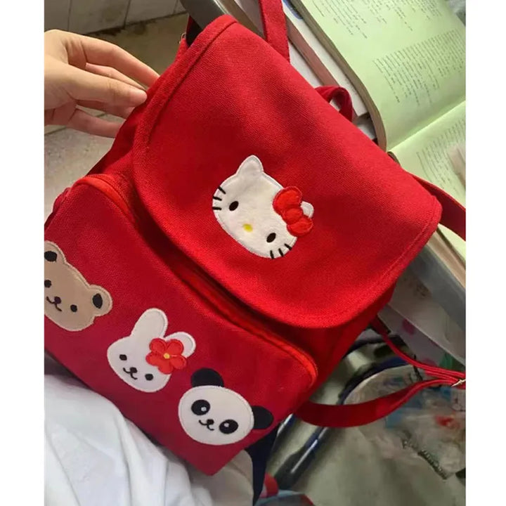 Sanrio Hellokitty Characters Backpack Cartoon Cute Canvas Backpack Design Leisure Backpack Shoulder Bags Schoolbag Gifts