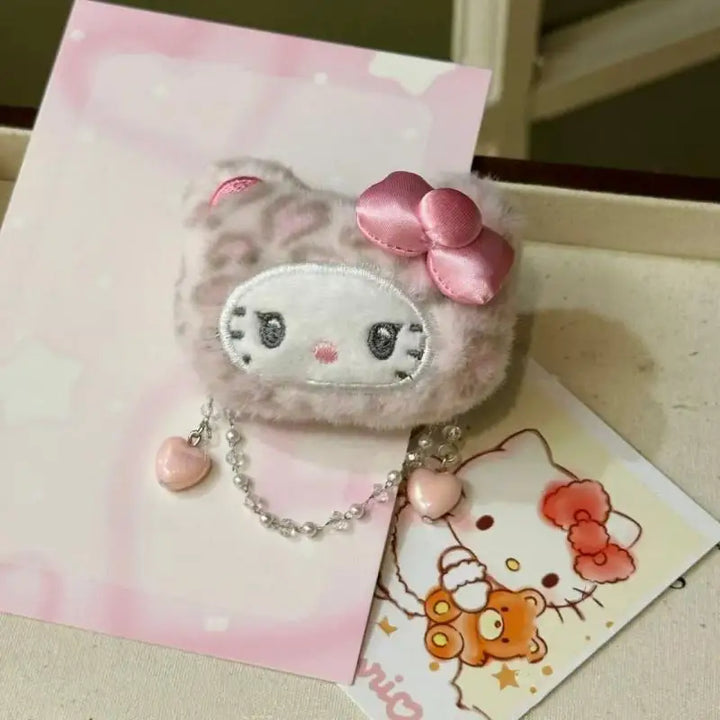 Sanrio Hello Kitty Cinnamoroll Leopard Print Plush Hairpin Cartoon Bangs Side Clip Kawaii Versatile Accessories Birthday Gifts