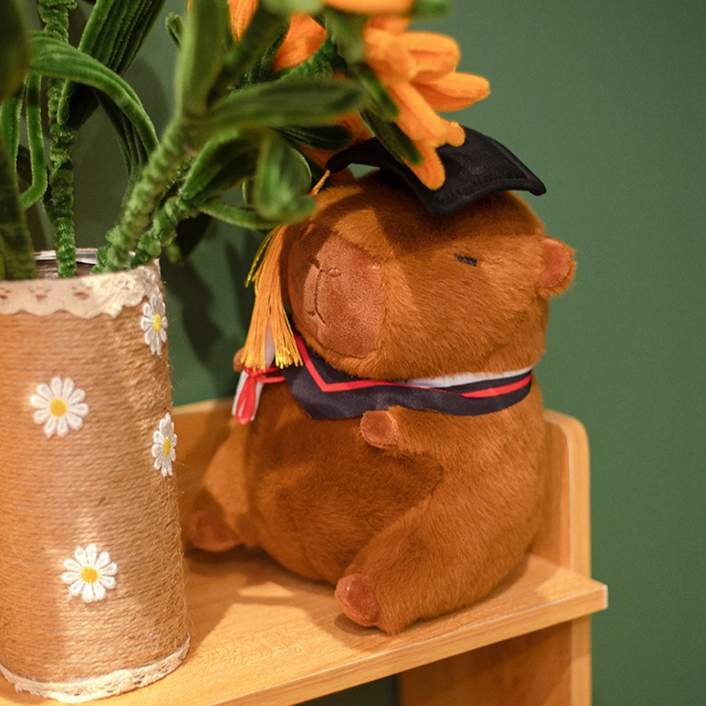 Graduation Capybara Plush Toys Wearing Cap Holding Diploma Stuffed Graduational Capibara Soft Dolls Souvenir Plushie Gifts