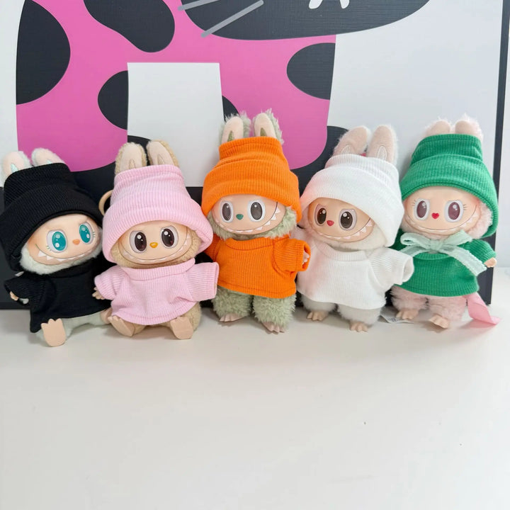 17cm Labubu Doll Clothes 1st/2nd/3rd Gen Candy Color Stretch Shirt with Hat Plush Toy Outfits