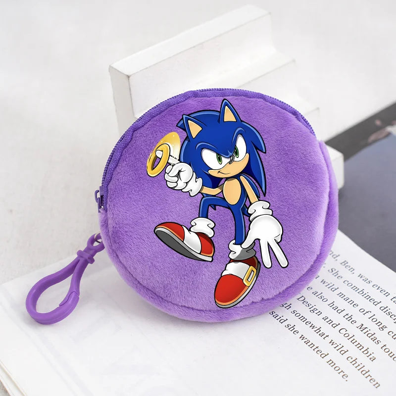 Sonics Plush Coin Zipper Purses Cute Anime Cartoon Printed Storage Bags Round Mini Wallet Anime Keychain Pouch Kid Birthday Gift