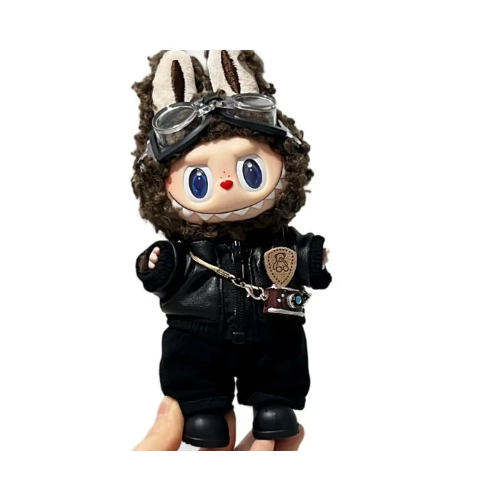 Clothes For Labubu Dolls 15/17Cm For LABUBU Sitting Party 1St 2Nd 3Rd Gen Black Leather Jacket Set Apparel Accessories