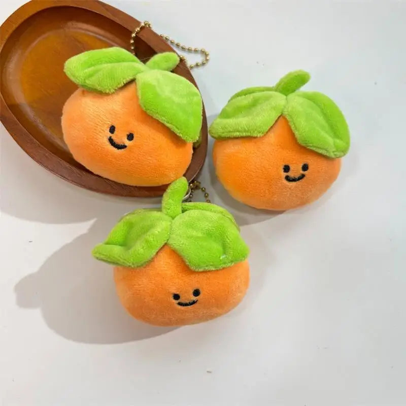 Sweet Mini Four-leaf Persimmon Plush Keychain, Stuffed Fruit Doll Pendant, Backpack Accessory, Bag Charm, Girl's Gift Ragdoll