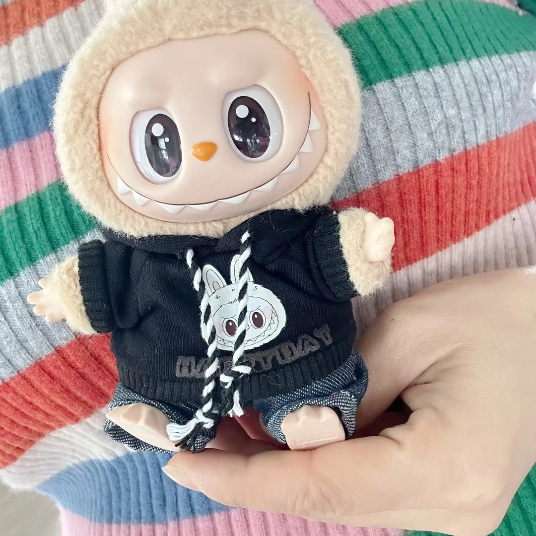 15cm/17cm Labubu Doll Clothes Sitting Party 1st 2nd Generation Outfit White Black Bear Hoodie DIY Gifts