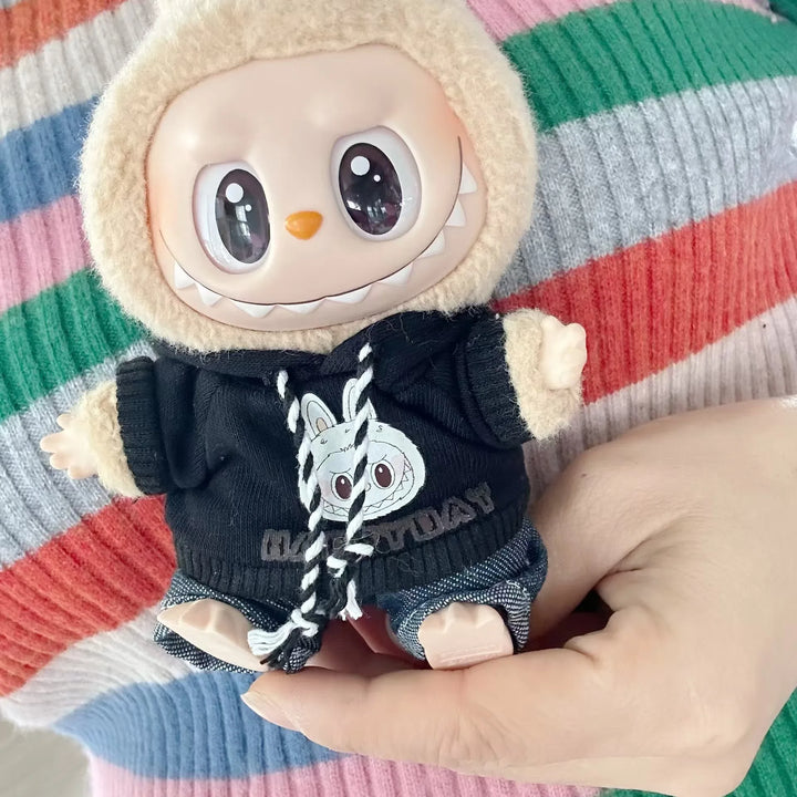 15cm/17cm Labubu Doll Clothes Sitting Party 1st 2nd Generation Outfit White Black Bear Hoodie DIY Gifts