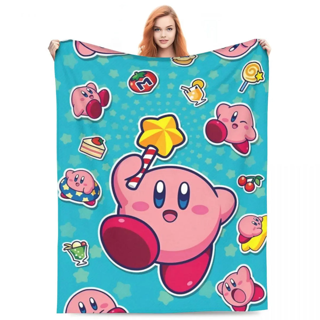 Video Games Knitted Blankets Coral Fleece Plush Kawaii Kirbyys Lightweight Thin Throw Blankets for Home Couch Bedspread