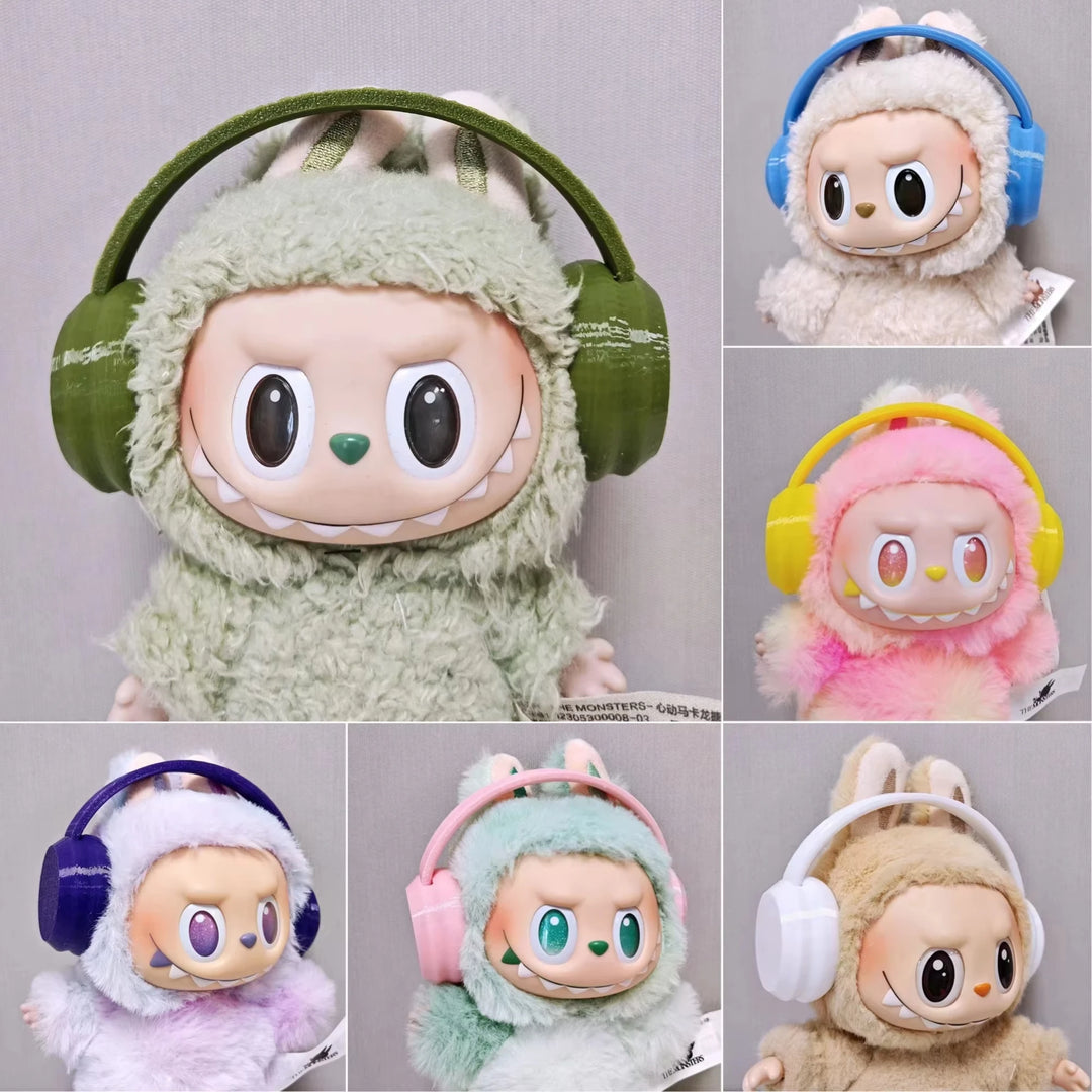 15/17cm Labubu Doll Clothes 1st/2nd/3rd Gen Fit Mr. Black Bear Hoodie Set with Headphone Plush Toy Outfits Halloween Decor