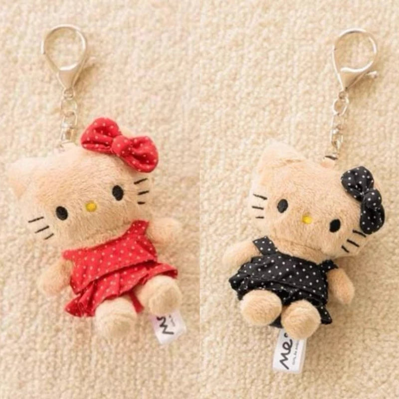 NEW Sanrio Black Skin Hello Kitty Plush Toys Keychains me Polka dot red skirt black leather Kitty Backpack Pendant Stuffed Doll