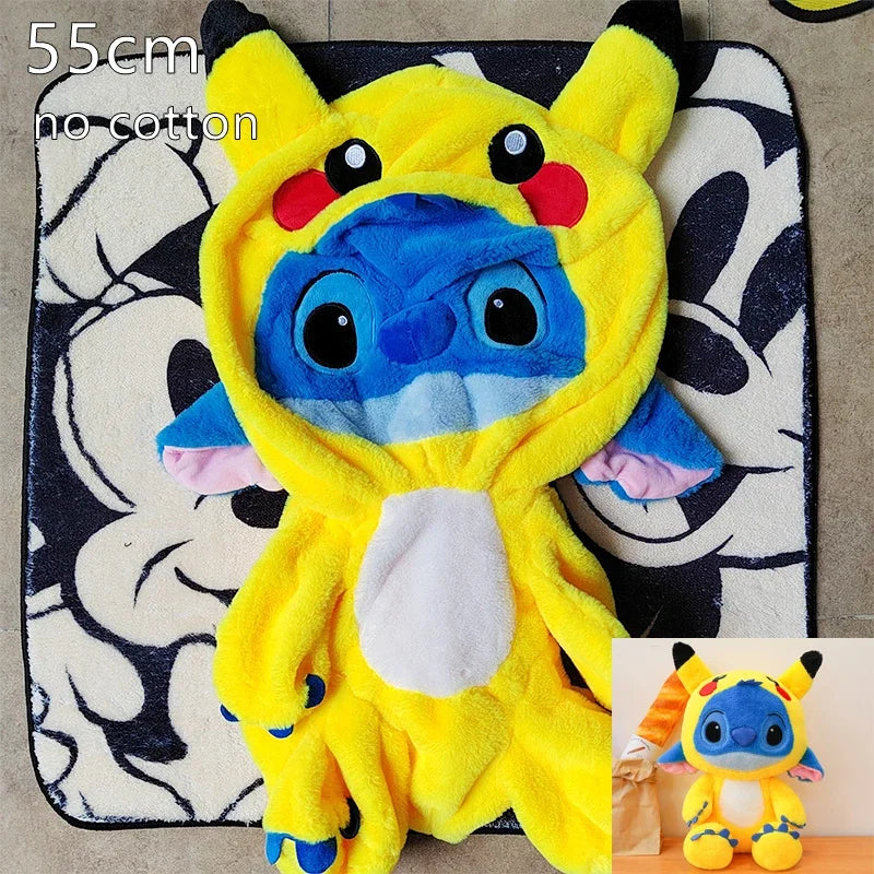 Kawaii Disney Lilo and Stitch Plush Toys Pikachu Anime Big Stich Lotso Doll Pillow Semi-finished Leather Holster Gift for Kids