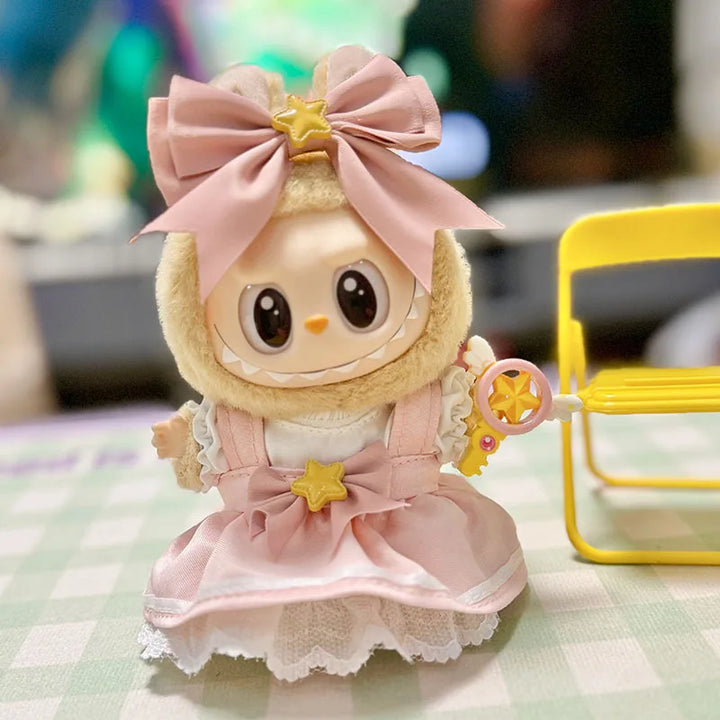 15/17cm Vinyl Plush Doll Clothes Labubu Pendant Lucky Purple Bow Dress Labubu V1/V2/V3 Clothes Accessories