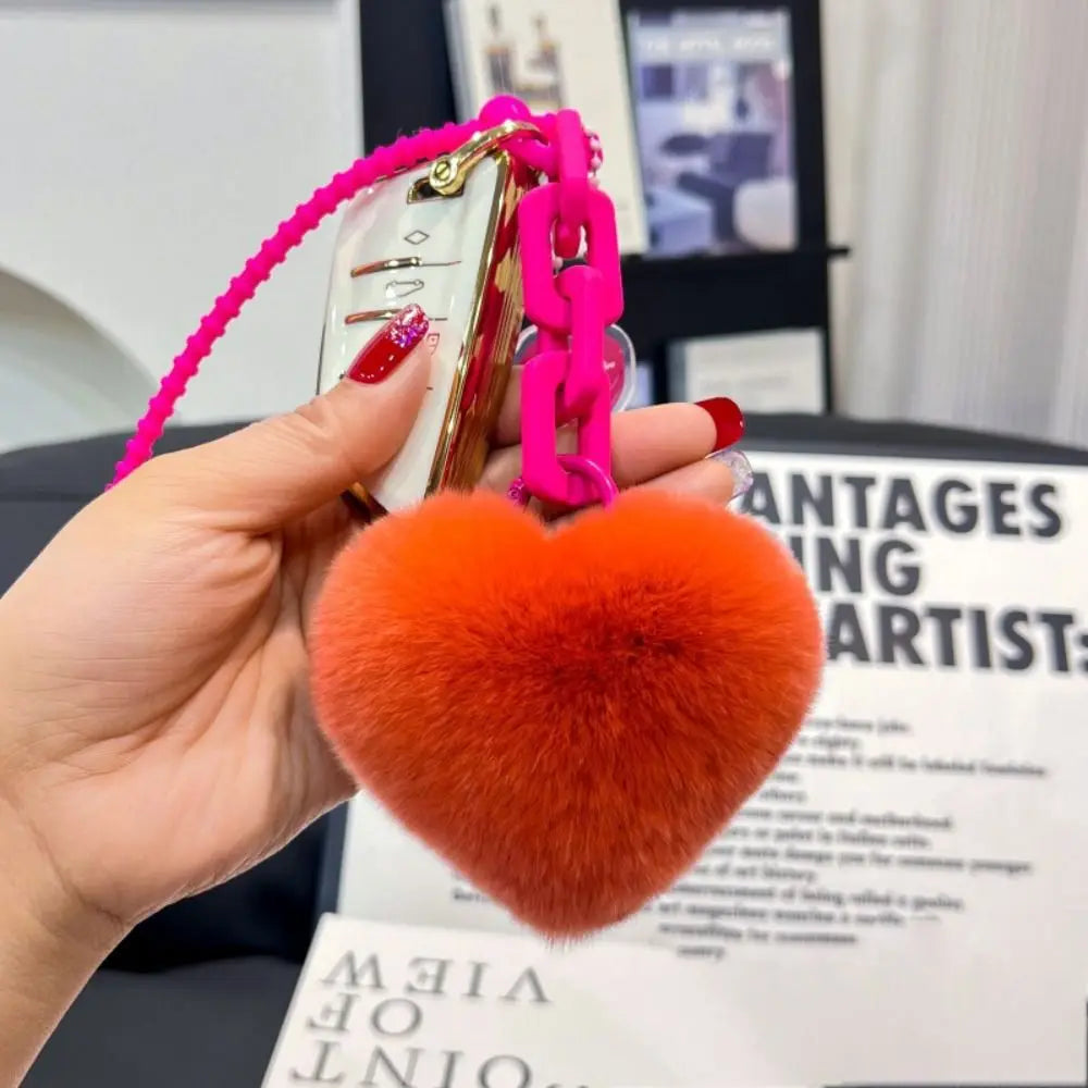 Cars Accessory Natural Fur Heart Charm Keychain Creative Soft Plush Toys Keychain Cute Silicone Valentines Day Gifts Best Friend