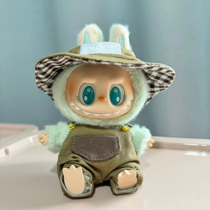 Cute Mini Plush Doll'S Dress with Hat17cm Labubu I II Idol Dolls Accessories For Korea Kpop Exo Sitting Party Clothing