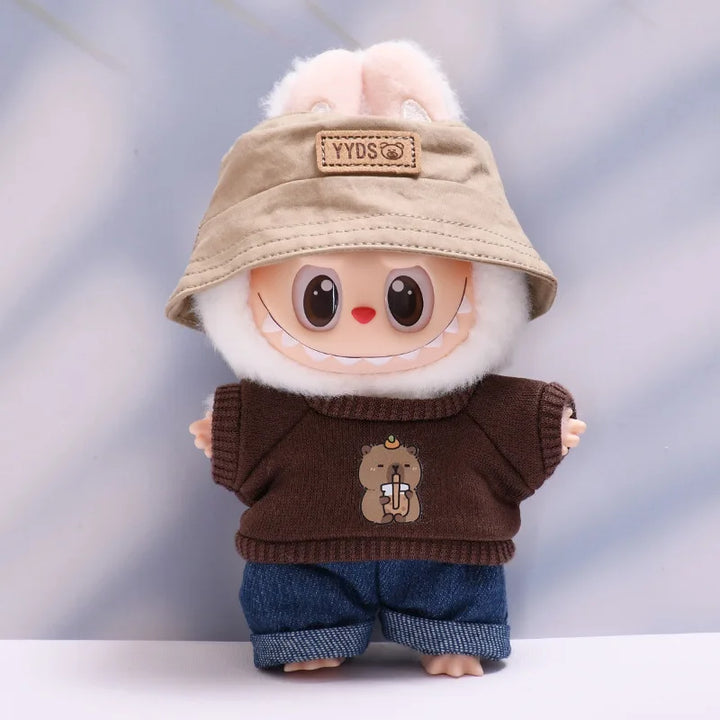 Labubu Doll Clothes Fashionable T-shirt Jeans Cap Dress Up Accessories 15/17cm Plush Doll'S Clothes Replacement