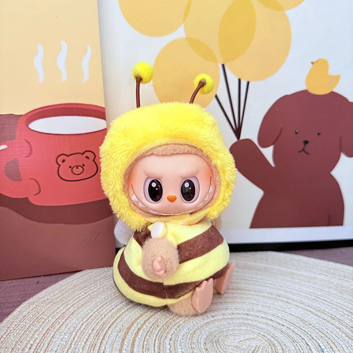 Clothes For Labubu Shark Bee Dinosaur Costume Fried Shrimp 1st 2nd 3rd Gen Sitting Party Blue Pink Outfit Accessories