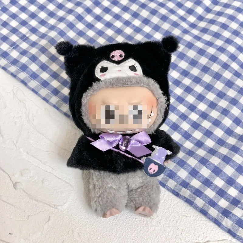 15cm kawaii Sanrio Plush Doll'S Clothes Cape Skirt Suit Cloak Set Accessories for labubu Outfit Clothing Kuromi Hat Accessory