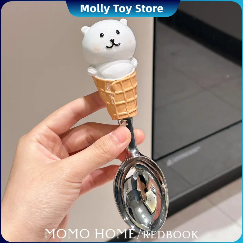 Kawaii Hellokitty Apple Core Stainless Steel Fruit Spoon Ice Cream Watermelon Spoon Cartoon Creative Soup Rice Spoon Household
