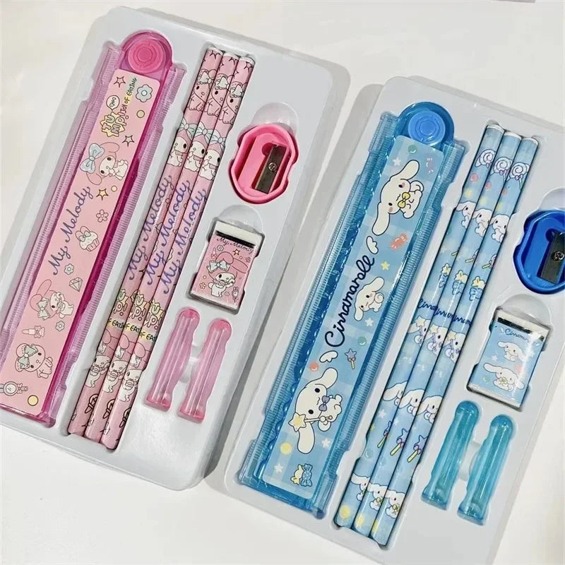 Sanrio Stationery Set Pencil Eraser Ruler Kawaii My Melody Kuromi Cinnamoroll Painting Primary School Supplies Student Kid Gifts