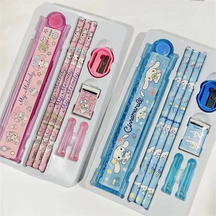 Sanrio Stationery Set Pencil Eraser Ruler Kawaii My Melody Kuromi Cinnamoroll Painting Primary School Supplies Student Kid Gifts